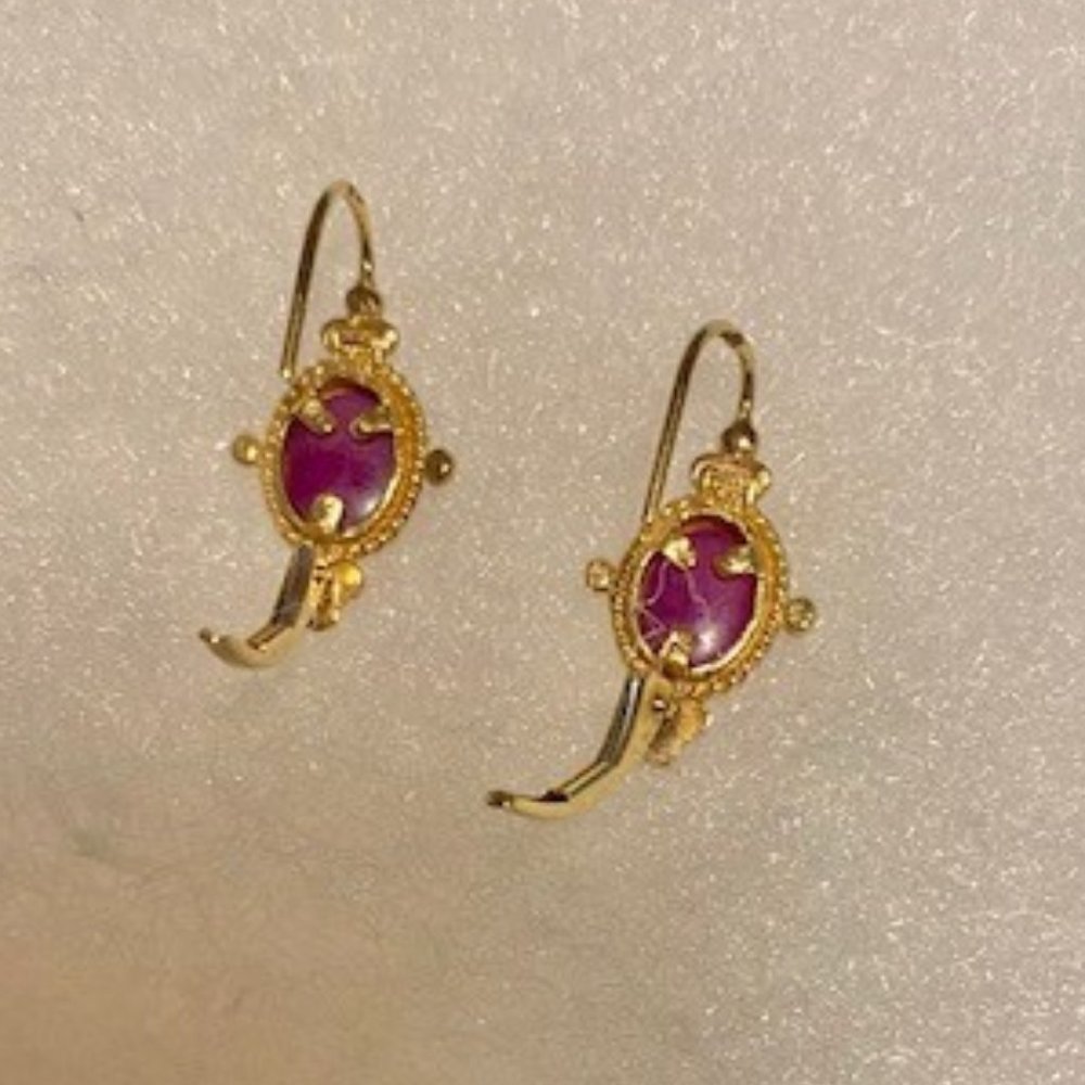 Pierced Red Coral 14K Gold Earnings - Picture 6 of 7